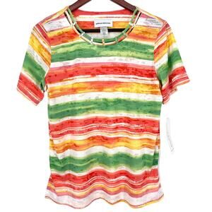 NEW NWT Alfred Dunner Small Tropical Beach Short Sleeve Green Mature Shirt Top